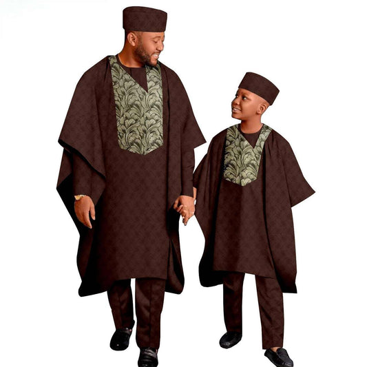 African Outfits Father and Son Top and Pant Robe Hat Sets FM013-2