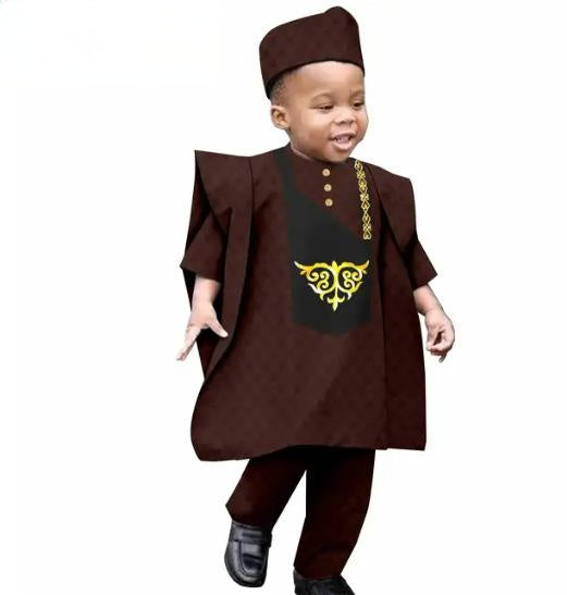 Traditional Outwear Muslim Sets Shirt Pant Robes Cap for Kids