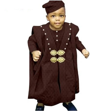 Muslim Jacquard Outfit | Tee Pant Robes and Cap Suits for kids