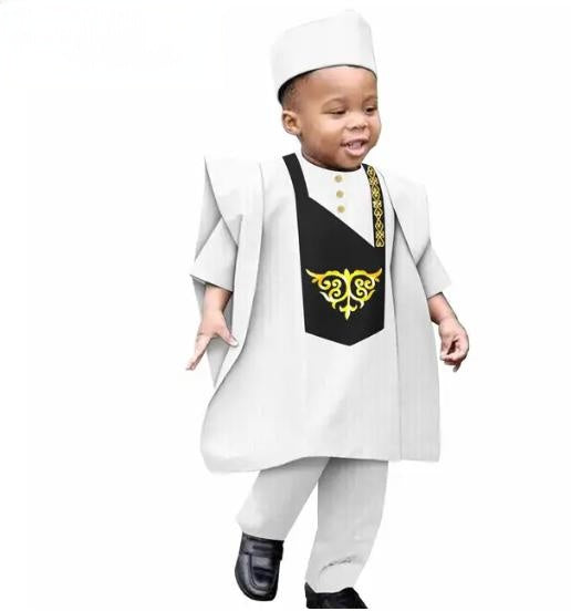 Traditional Outwear Muslim Sets Shirt Pant Robes Cap for Kids