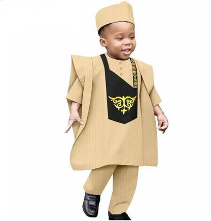 Traditional Outwear Muslim Sets Shirt Pant Robes Cap for Kids