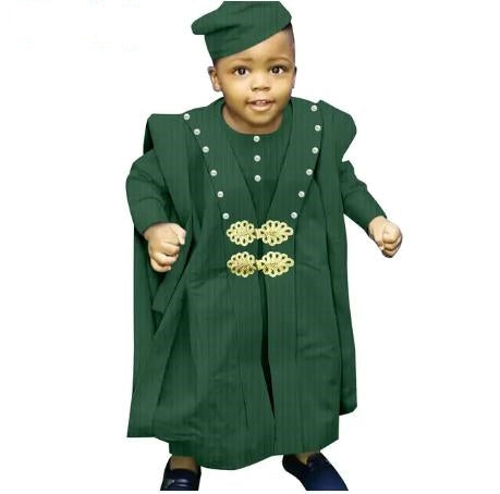 Muslim Jacquard Outfit | Tee Pant Robes and Cap Suits for kids