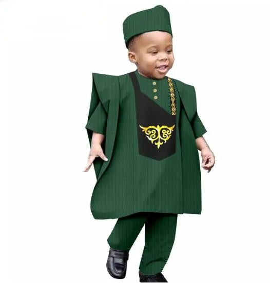 Traditional Outwear Muslim Sets Shirt Pant Robes Cap for Kids