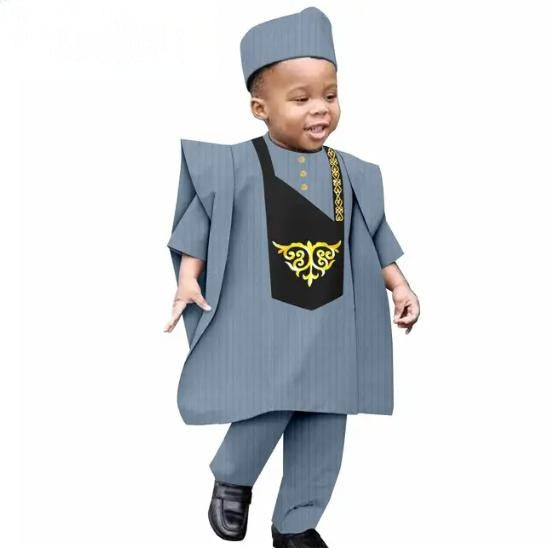 Traditional Outwear Muslim Sets Shirt Pant Robes Cap for Kids