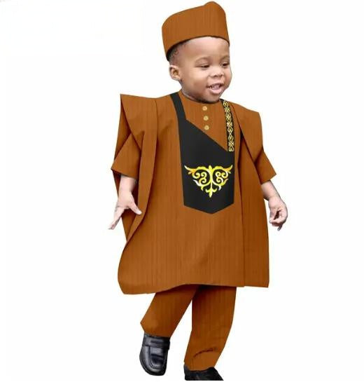 Traditional Outwear Muslim Sets Shirt Pant Robes Cap for Kids