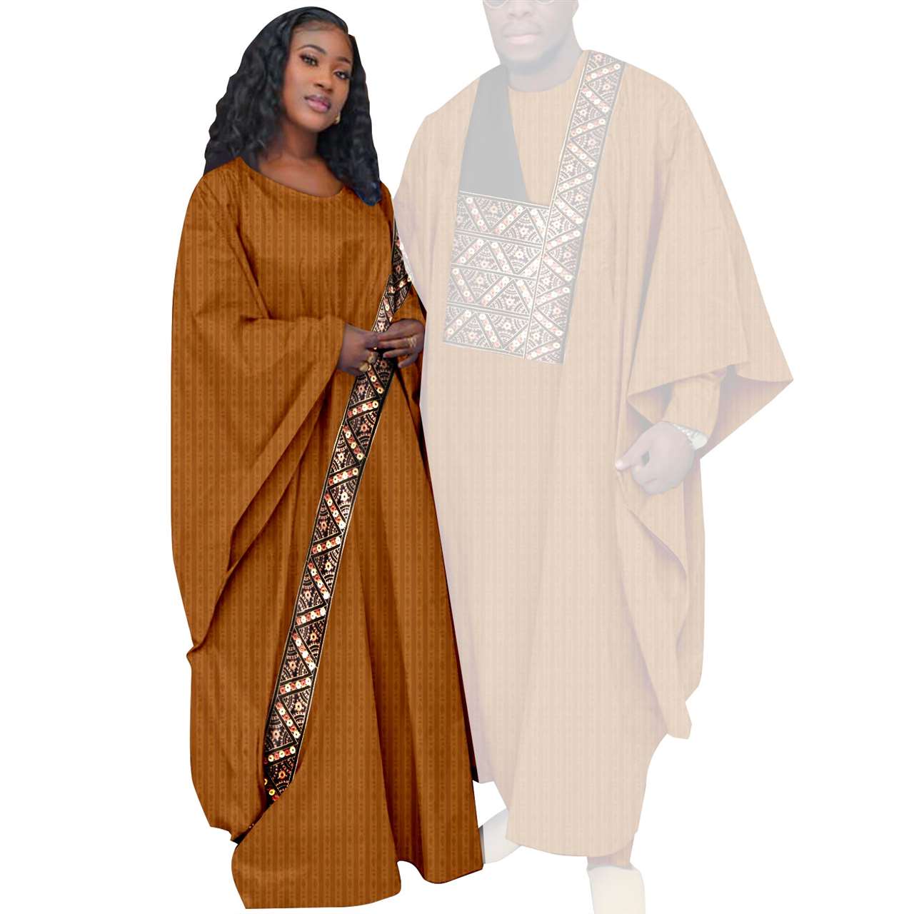 Kaftan Asoebi Muslim Women Long Dresses Robe Match Men sets CC081-2