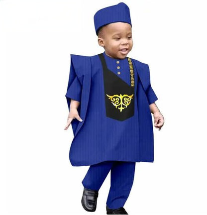 Traditional Outwear Muslim Sets Shirt Pant Robes Cap for Kids