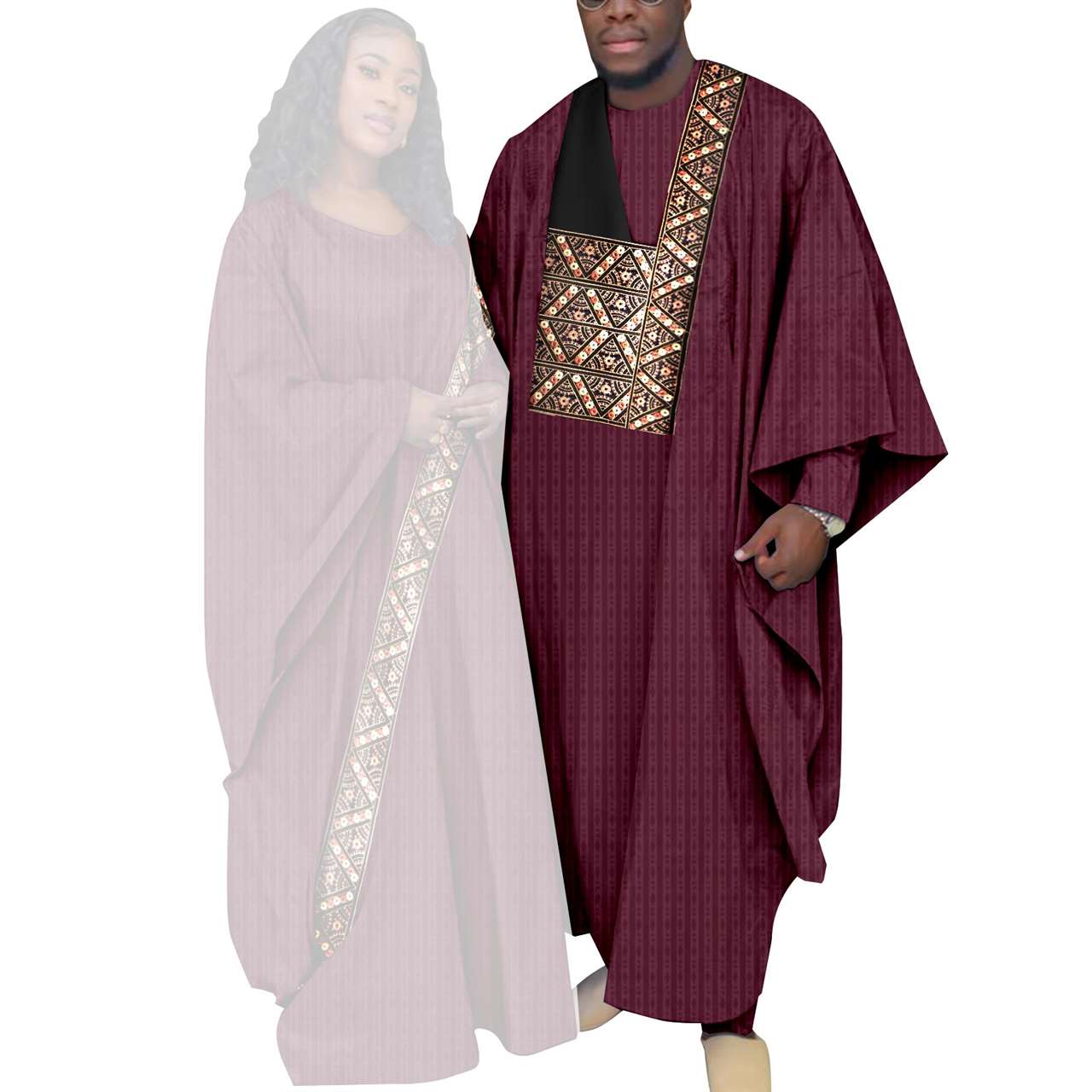 Kaftan Asoebi Muslim Women Long Dresses Robe Match Men sets CC081-2