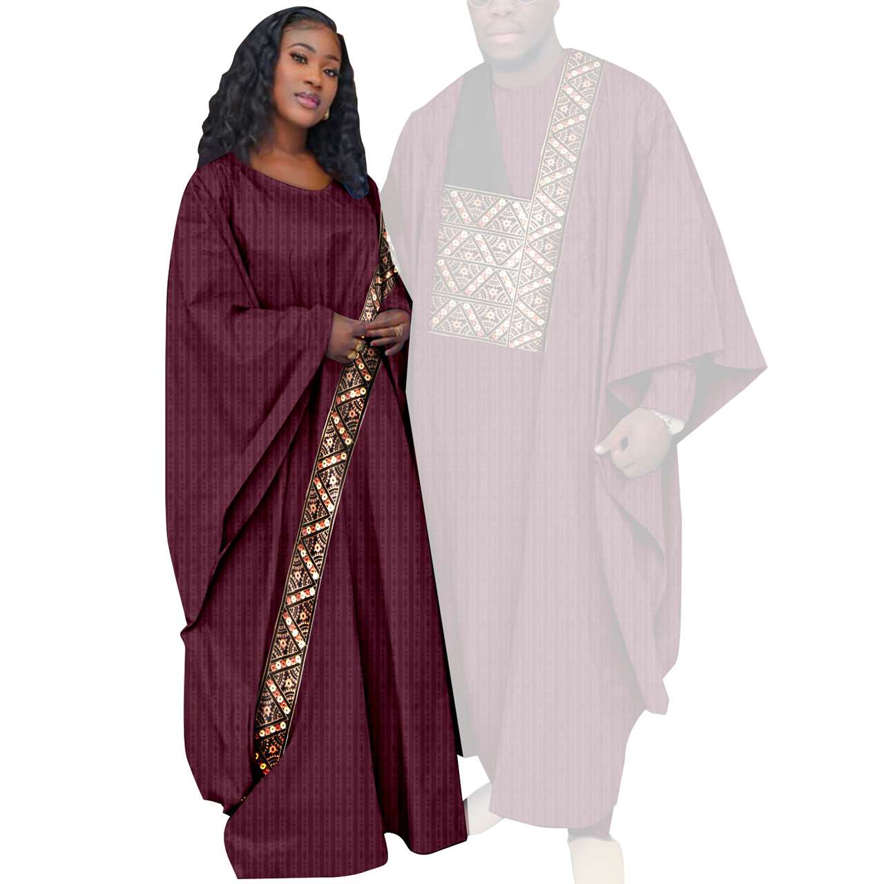 Kaftan Asoebi Muslim Women Long Dresses Robe Match Men sets CC081-2