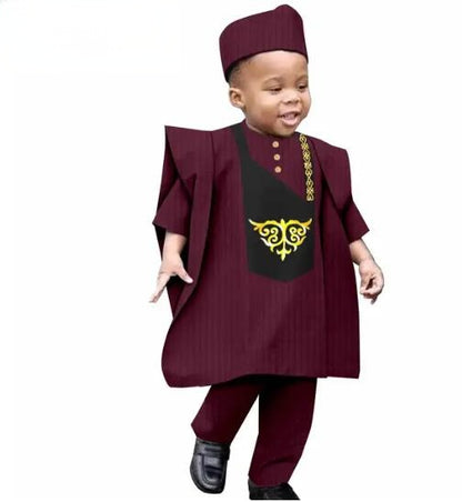 Traditional Outwear Muslim Sets Shirt Pant Robes Cap for Kids