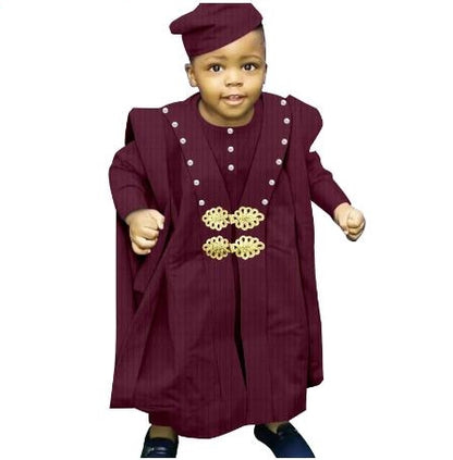 Muslim Jacquard Outfit | Tee Pant Robes and Cap Suits for kids