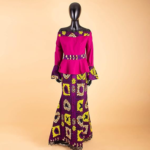 African Clothes Print Strapless Top and Lace Skirts Outfits