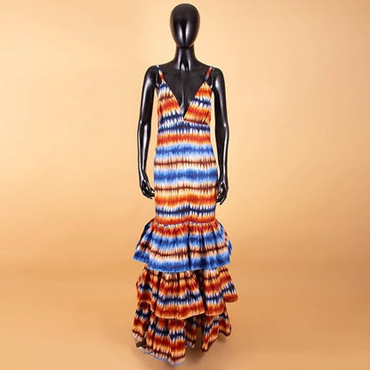 African Dresses Print Sexy V-Neck Long Maxi Dress Party Wedding