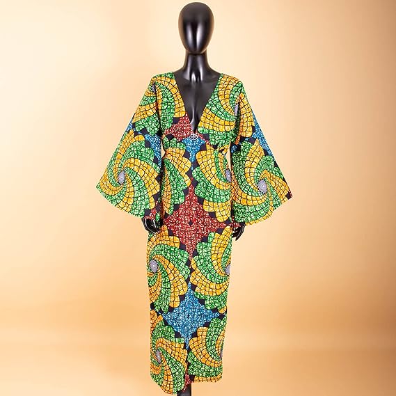 Women African Dresses V-Neck Maxi Dress Ankara Print Party Attire