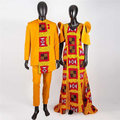 Couple Clothes Print Long Dresses Women Match Men sets CC024-3