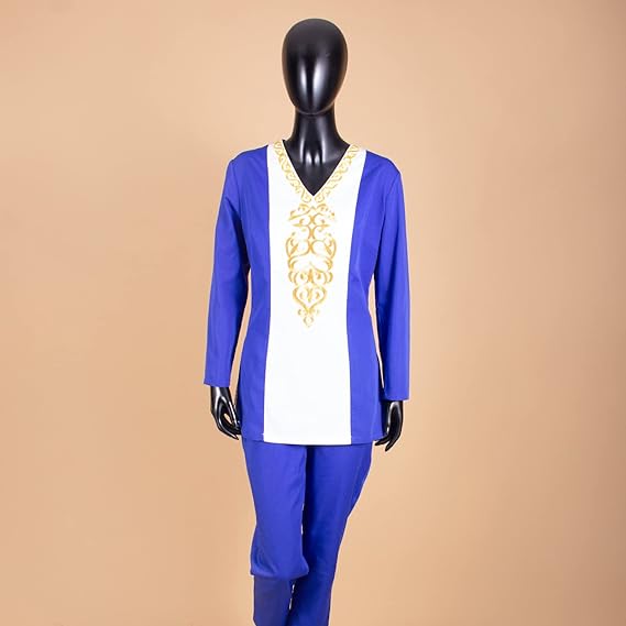 African Tracksuit Women Long Sleeve V-neck Shirt Set FMS012