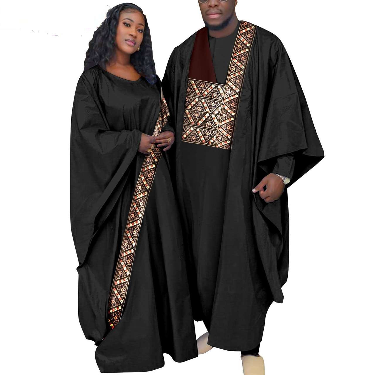 Kaftan Asoebi Muslim Women Long Dresses Robe Match Men sets