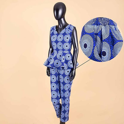 African Clothes Print Sleeveless Tops Blouse and Ankara Pants