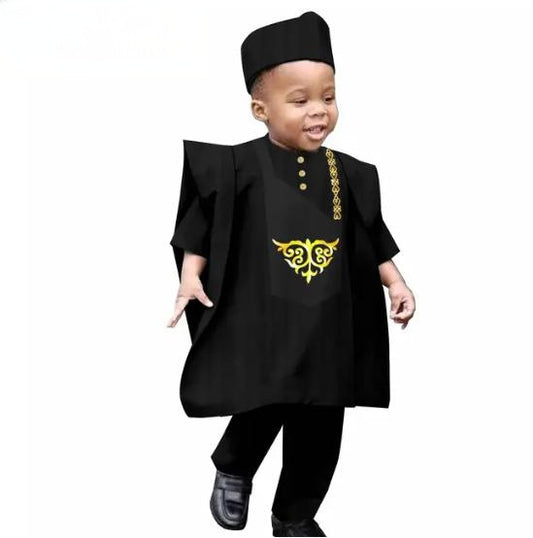 Traditional Outwear Muslim Sets Shirt Pant Robes Cap for Kids