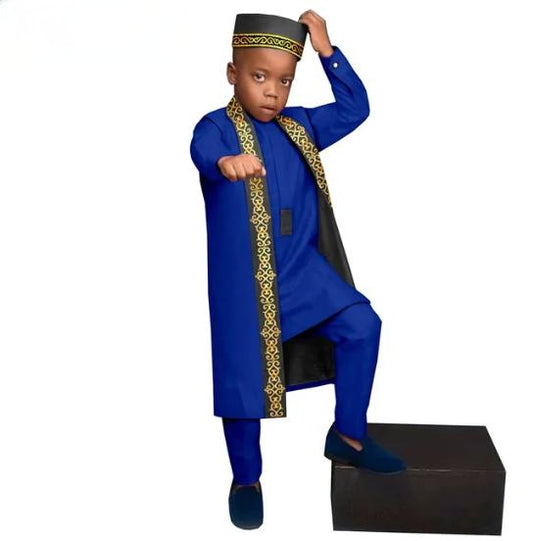 African Clothes kid Tee Pants Long Vest Cap Hat