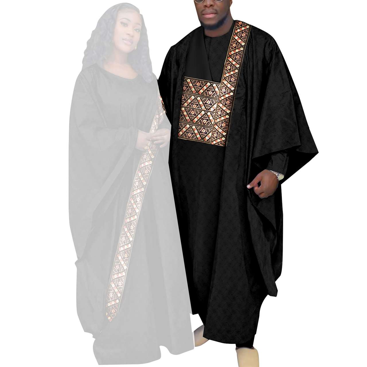 Kaftan Asoebi Muslim Women Long Dresses Robe Match Men sets