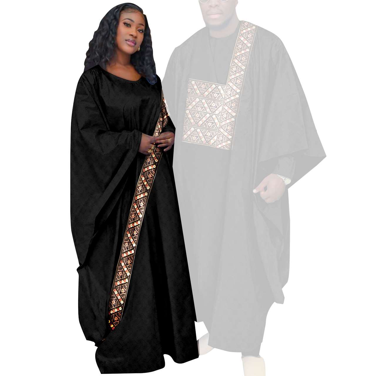 Kaftan Asoebi Muslim Women Long Dresses Robe Match Men sets