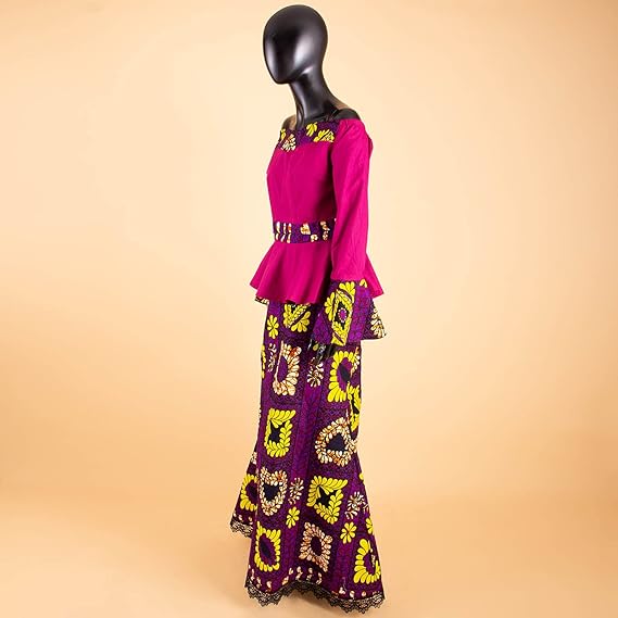 African Clothes Print Strapless Top and Lace Skirts Outfits