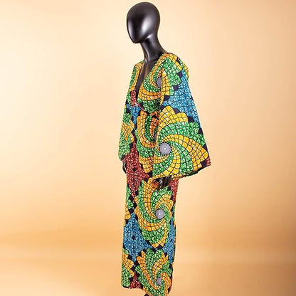 Women African Dresses V-Neck Maxi Dress Ankara Print Party Attire