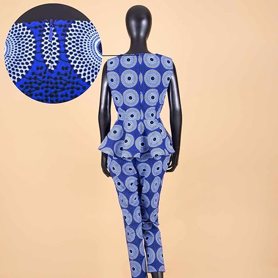 African Clothes Print Sleeveless Tops Blouse and Ankara Pants