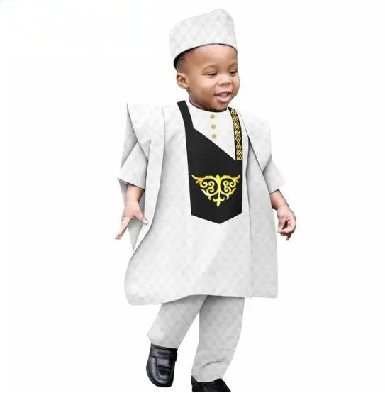 Traditional Outwear Muslim Sets Shirt Pant Robes Cap for Kids