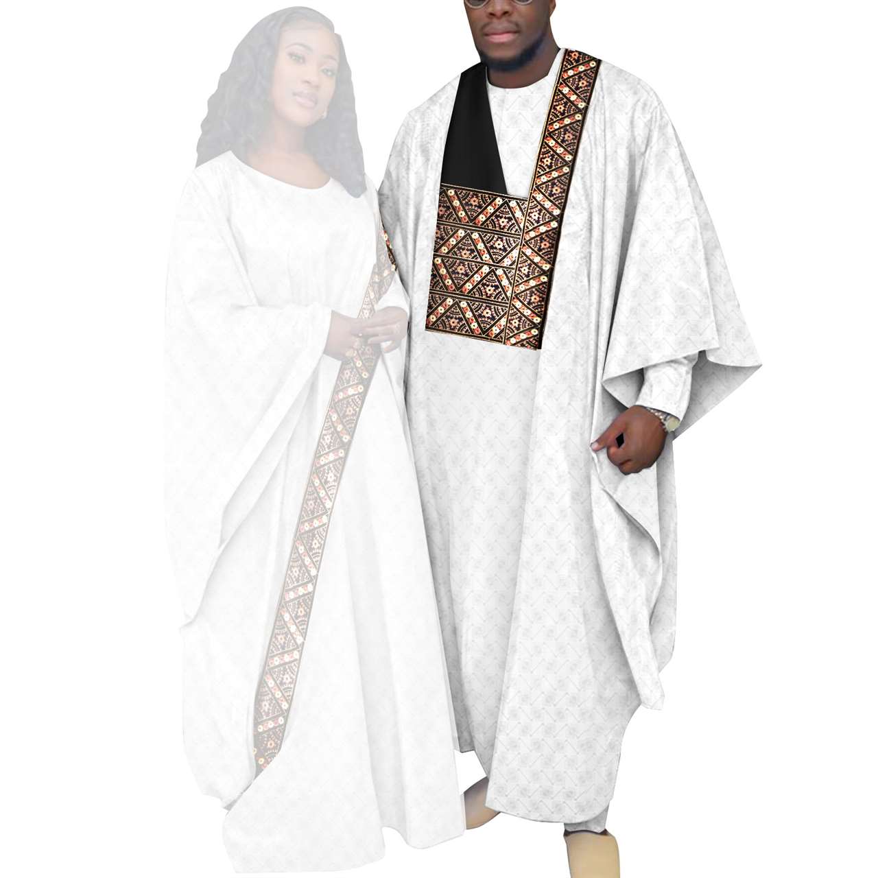 Kaftan Asoebi Muslim Women Long Dresses Robe Match Men sets