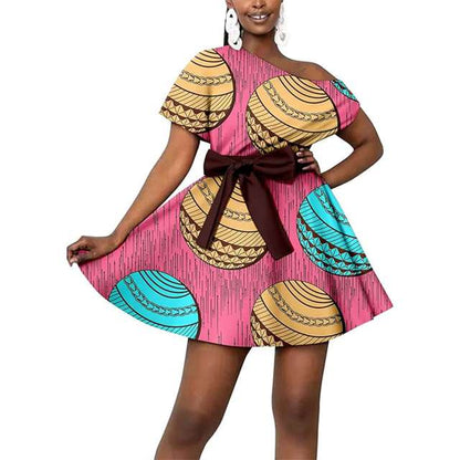 African Dresses Casual Midi Party Short Sleeve Off Shoulder