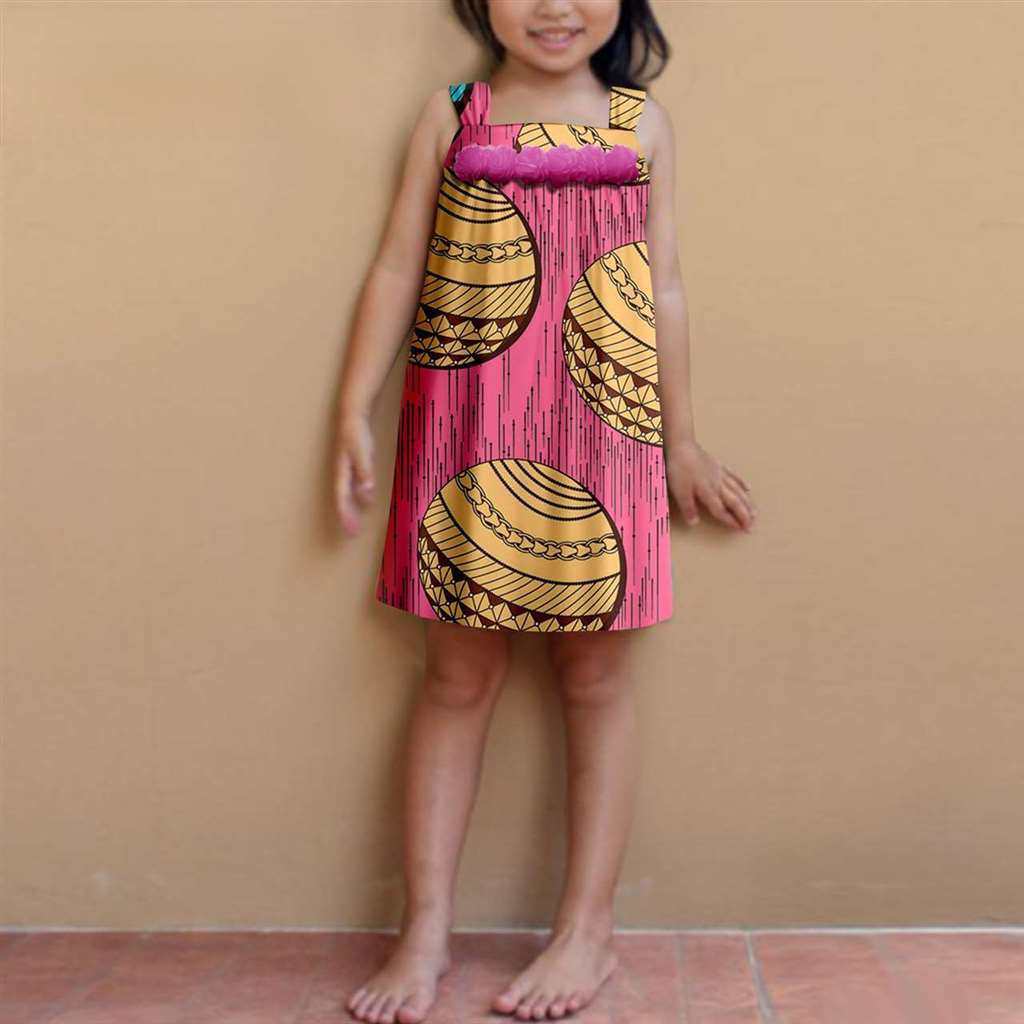 Summer Dashiki Girls Print Flower Knee-length Dresses Outerwear