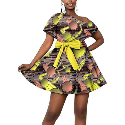 African Dresses Casual Midi Party Short Sleeve Off Shoulder