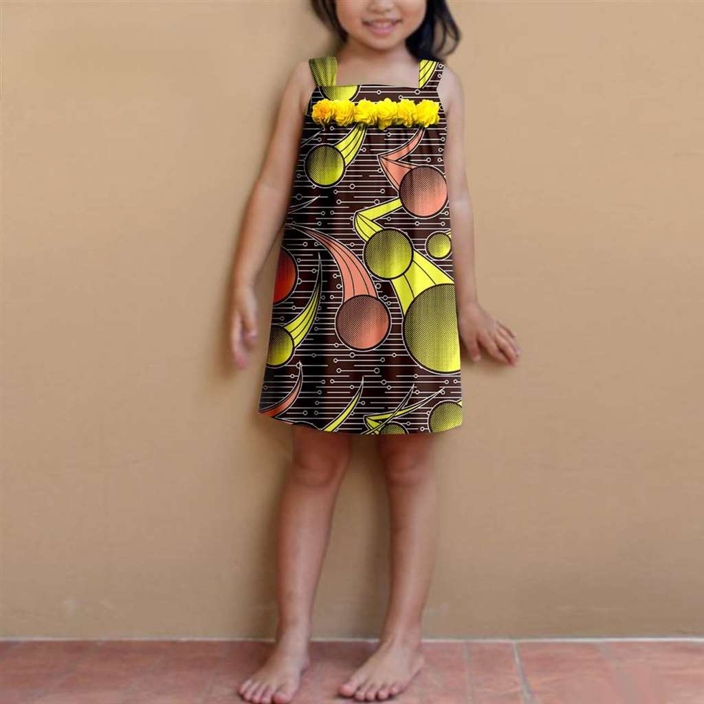 Summer Dashiki Girls Print Flower Knee-length Dresses Outerwear