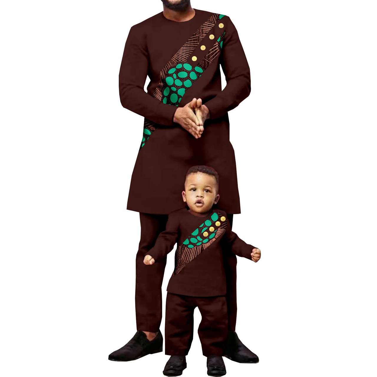 African Family Outfits Button Patchwork Print Sets