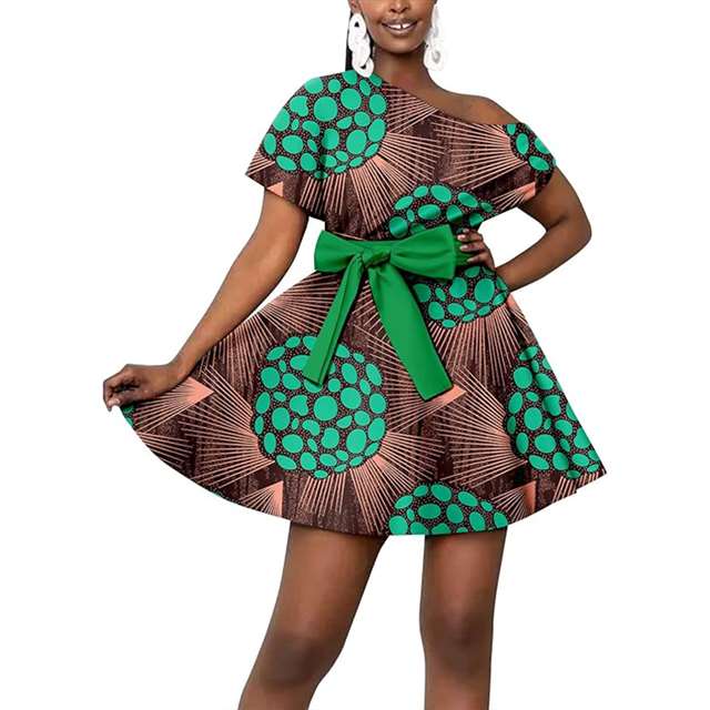 African Dresses Casual Midi Party Short Sleeve Off Shoulder