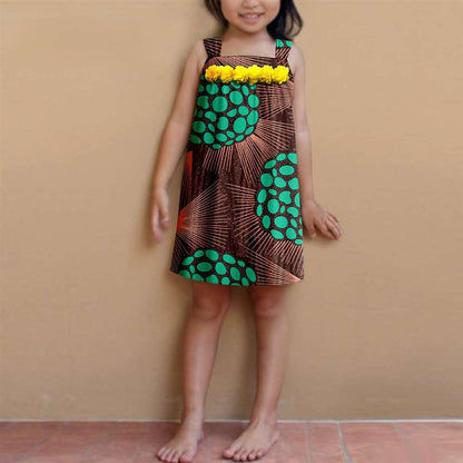 Summer Dashiki Girls Print Flower Knee-length Dresses Outerwear