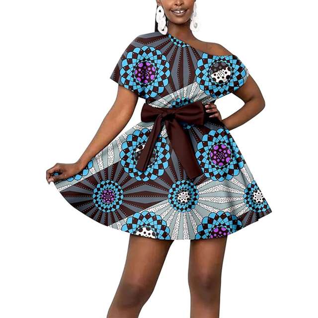 African Dresses Casual Midi Party Short Sleeve Off Shoulder