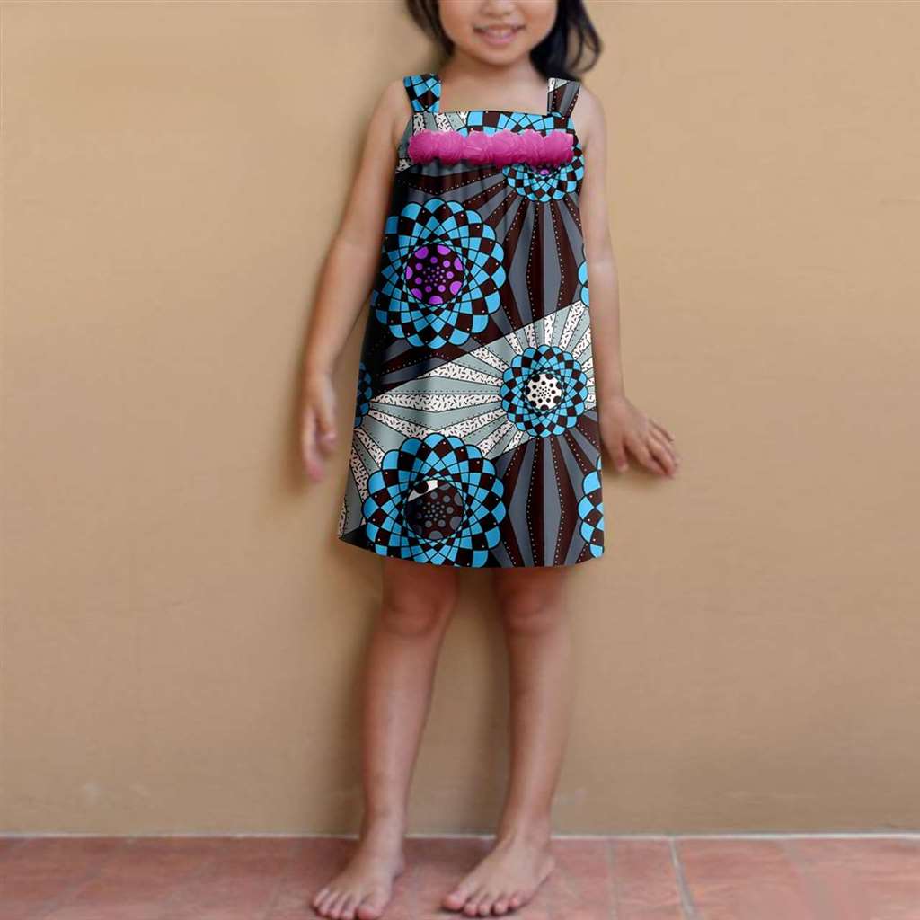 Summer Dashiki Girls Print Flower Knee-length Dresses Outerwear