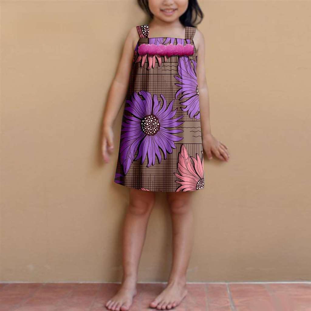 Summer Dashiki Girls Print Flower Knee-length Dresses Outerwear