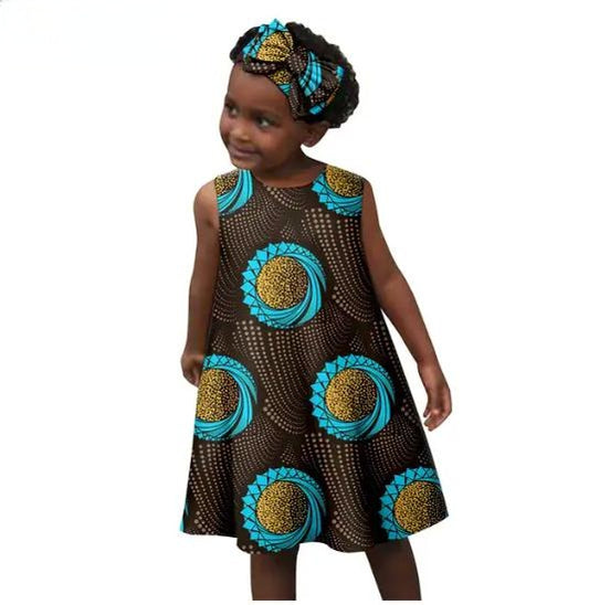 Girls African Clothes Print Dresses Summer Cotton Outfits