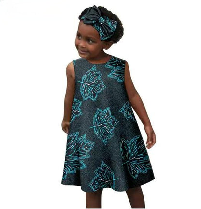 Girls African Clothes Print Dresses Summer Cotton Outfits