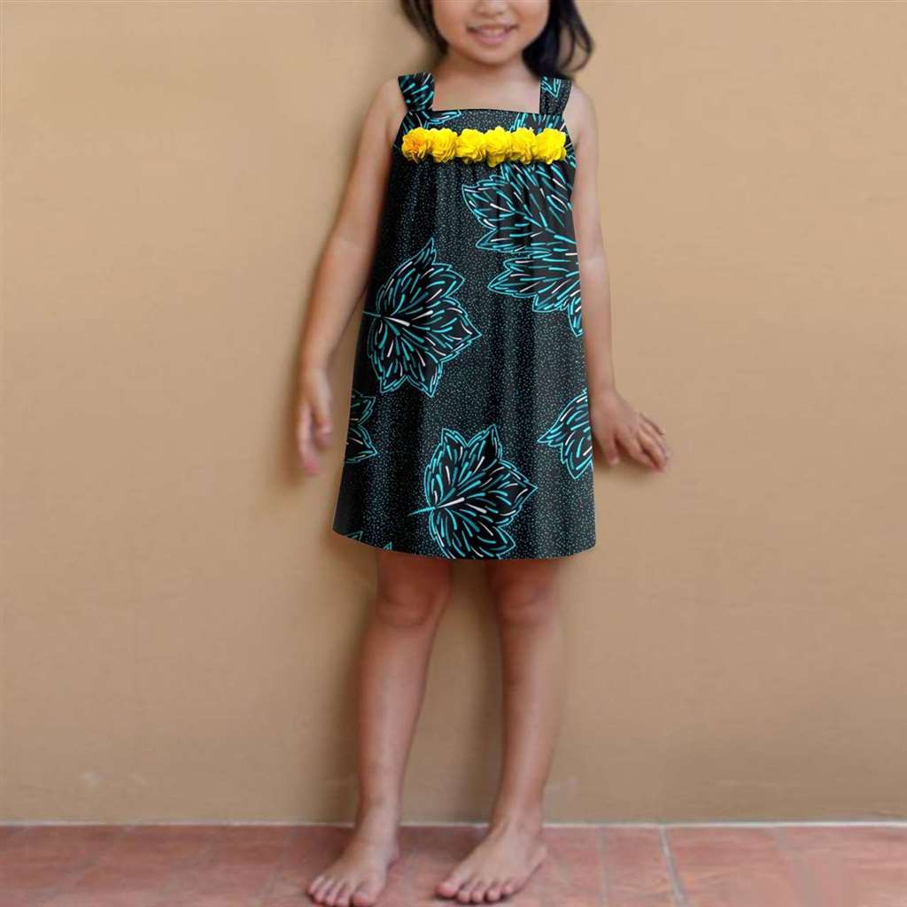 Summer Dashiki Girls Print Flower Knee-length Dresses Outerwear