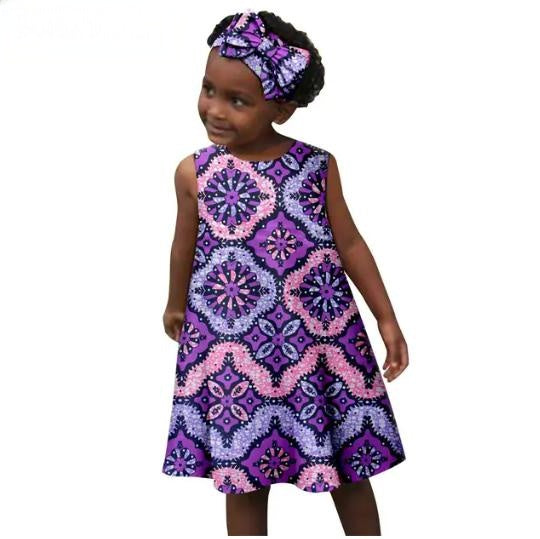 Girls African Clothes Print Dresses Summer Cotton Outfits