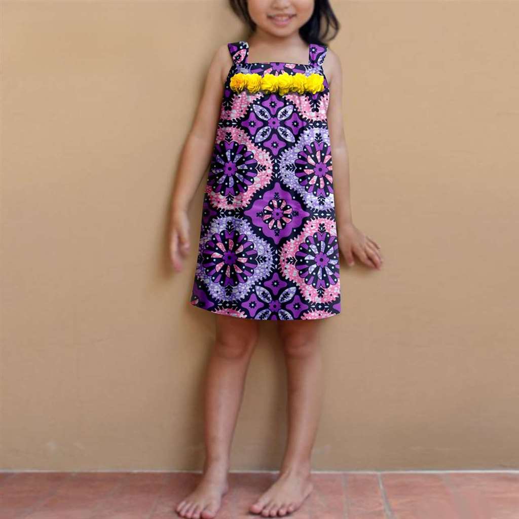 Summer Dashiki Girls Print Flower Knee-length Dresses Outerwear