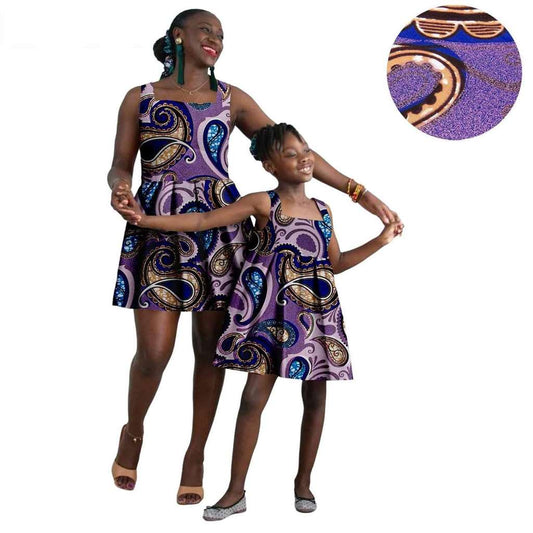 Summer African Metallic Print Dresses for Women and Girls