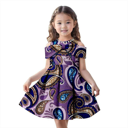 Girls Ankara Print Beading Bow Tie Metallic Party Dresses