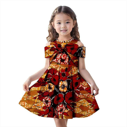 Girls Ankara Print Beading Bow Tie Metallic Party Dresses