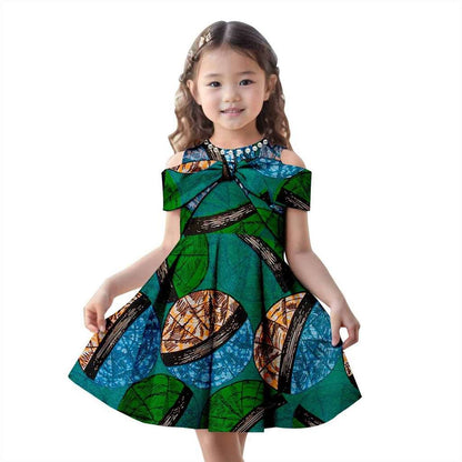 Girls Ankara Print Beading Bow Tie Metallic Party Dresses